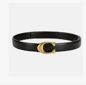 Vegan Leather Black Belt w/ Gold C Buckle Designer Look High Quality PU 40.5"